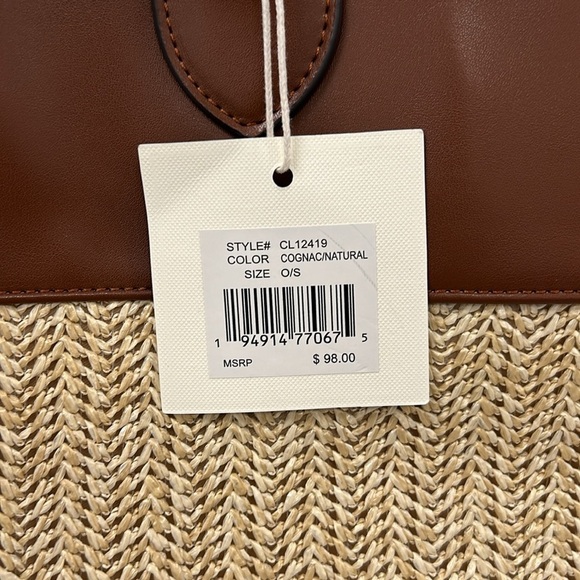 Women's Brown East West Straw Texture Colorblock Tote - Picture 5 of 9